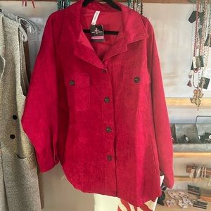 Red corduroy plus size button up jacket. Lightweight runs big.